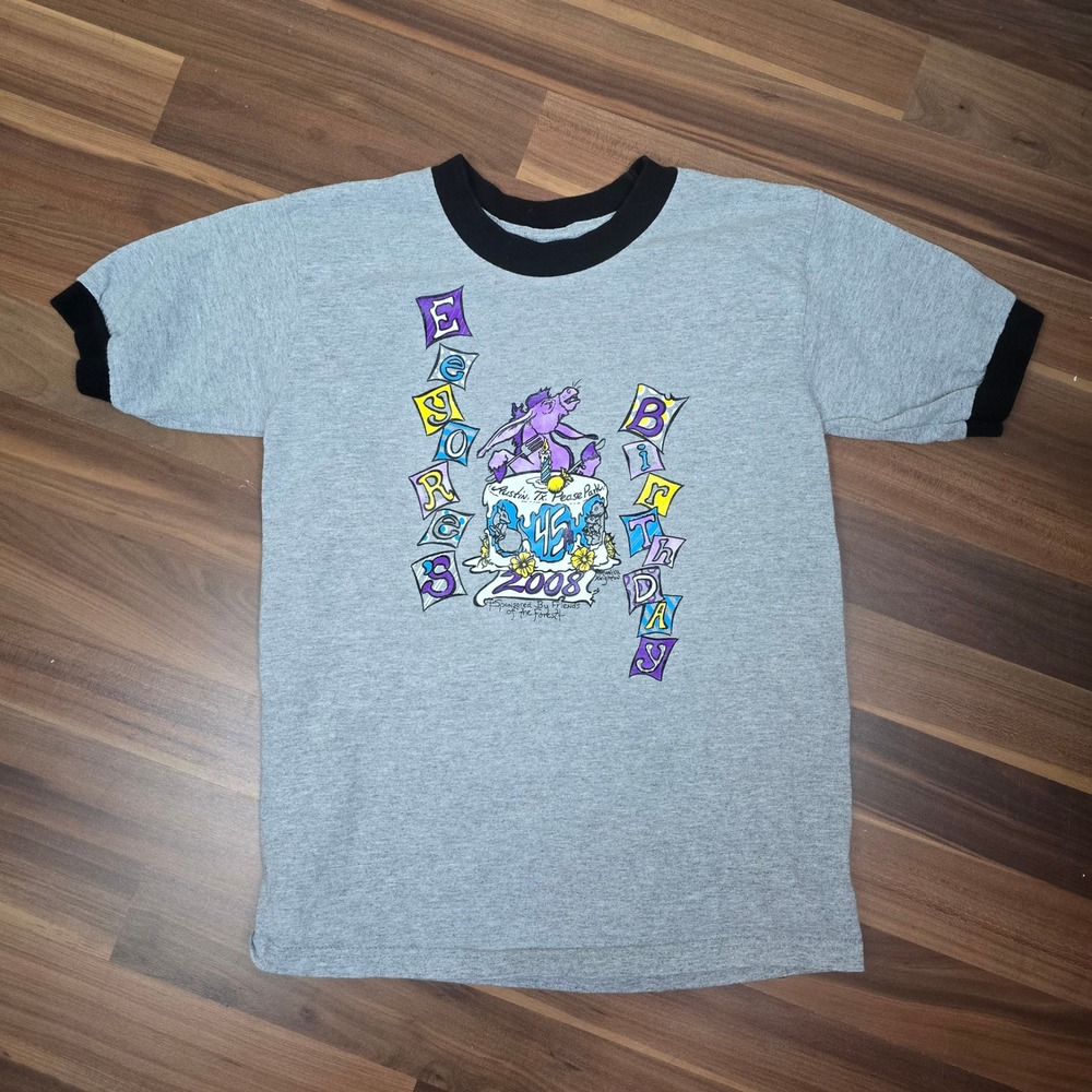 Vintage 2008 Eeyore's Birthday Party Austin TX Ringer T-Shirt Anvil Youth M Gray - Picture 2 of 5